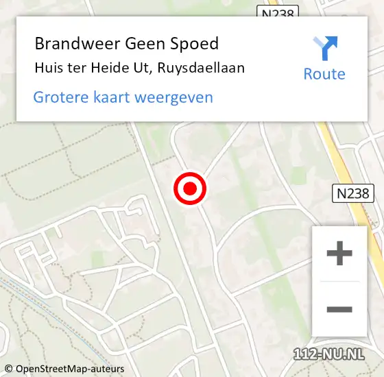 Locatie op kaart van de 112 melding: Brandweer Geen Spoed Naar Huis ter Heide Ut, Ruysdaellaan op 30 augustus 2020 08:00