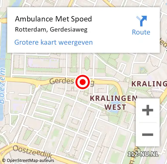 Locatie op kaart van de 112 melding: Ambulance Met Spoed Naar Rotterdam, Gerdesiaweg op 30 augustus 2020 10:04