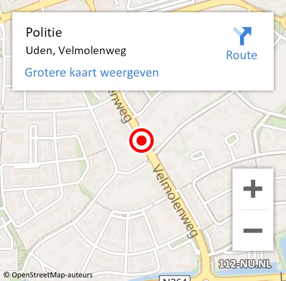 Locatie op kaart van de 112 melding: Politie Uden, Velmolenweg op 30 augustus 2020 11:56