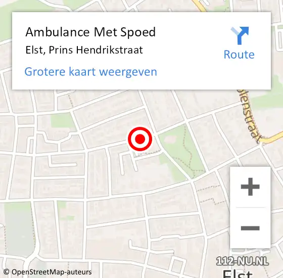 Locatie op kaart van de 112 melding: Ambulance Met Spoed Naar Elst, Prins Hendrikstraat op 30 augustus 2020 13:35