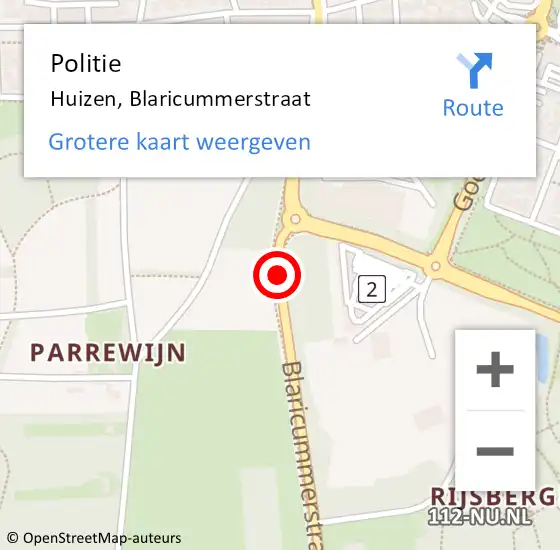 Locatie op kaart van de 112 melding: Politie Huizen, Blaricummerstraat op 30 augustus 2020 13:39