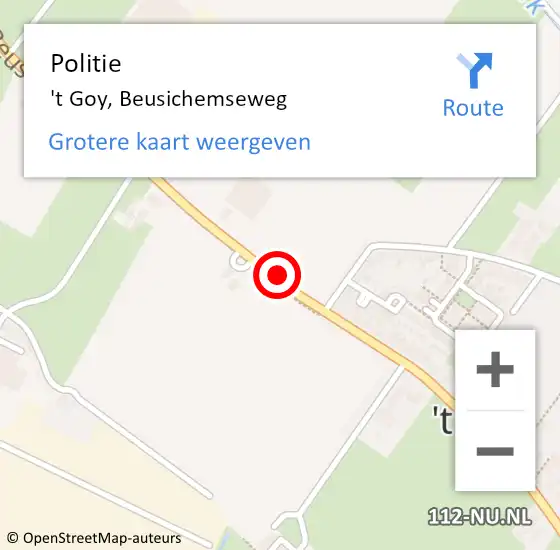 Locatie op kaart van de 112 melding: Politie 't Goy, Beusichemseweg op 30 augustus 2020 14:56