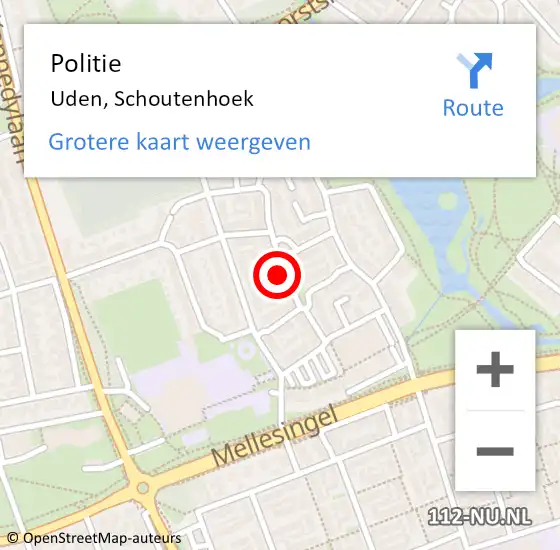 Locatie op kaart van de 112 melding: Politie Uden, Schoutenhoek op 30 augustus 2020 19:46