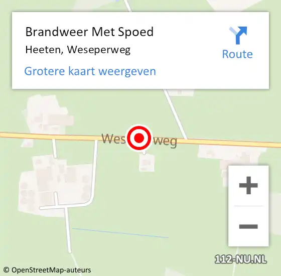 Locatie op kaart van de 112 melding: Brandweer Met Spoed Naar Heeten, Weseperweg op 30 augustus 2020 19:54