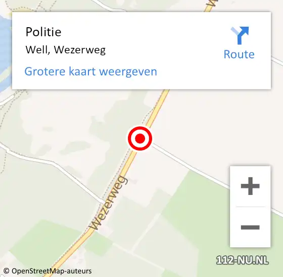 Locatie op kaart van de 112 melding: Politie Well, Wezerweg op 30 augustus 2020 20:00