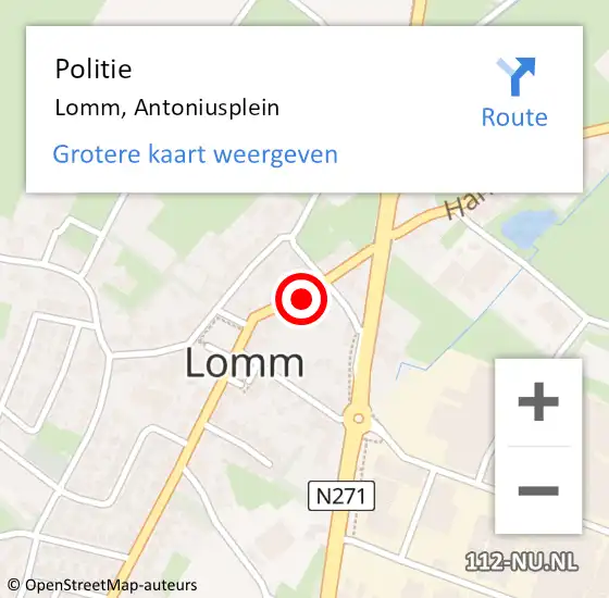 Locatie op kaart van de 112 melding: Politie Lomm, Antoniusplein op 30 augustus 2020 20:42