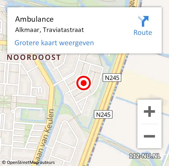 Locatie op kaart van de 112 melding: Ambulance Alkmaar, Traviatastraat op 31 augustus 2020 09:17