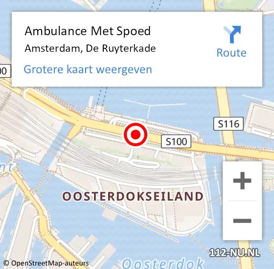 Locatie op kaart van de 112 melding: Ambulance Met Spoed Naar Amsterdam, De Ruyterkade op 31 augustus 2020 11:05