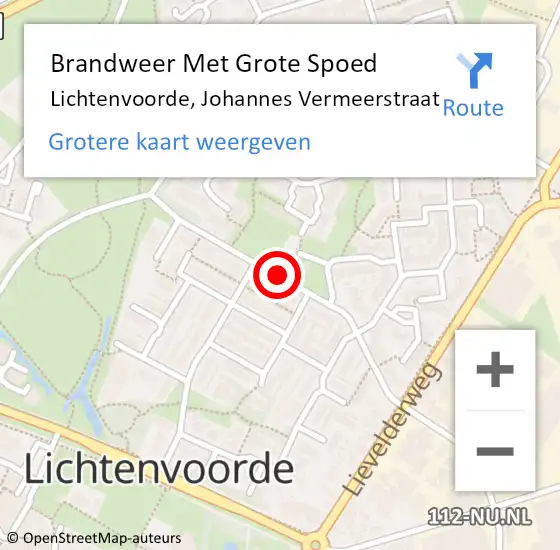 Locatie op kaart van de 112 melding: Brandweer Met Grote Spoed Naar Lichtenvoorde, Johannes Vermeerstraat op 31 augustus 2020 12:05