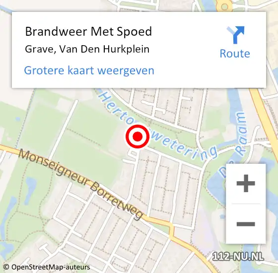 Locatie op kaart van de 112 melding: Brandweer Met Spoed Naar Grave, Van Den Hurkplein op 31 augustus 2020 13:07