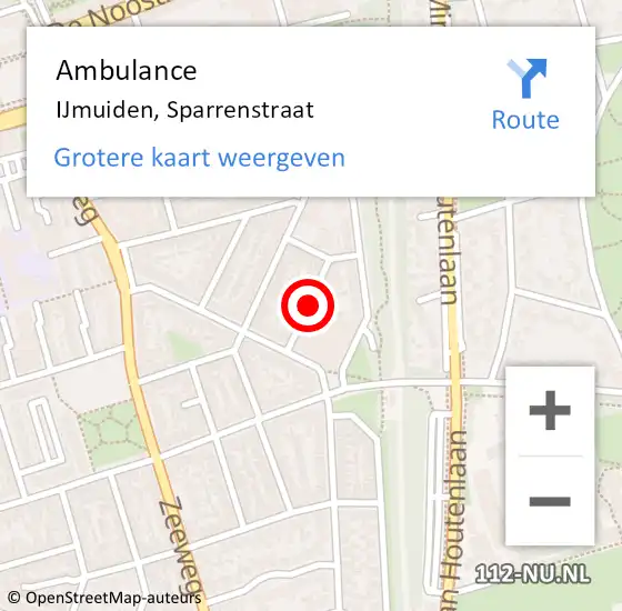 Locatie op kaart van de 112 melding: Ambulance IJmuiden, Sparrenstraat op 31 augustus 2020 13:44