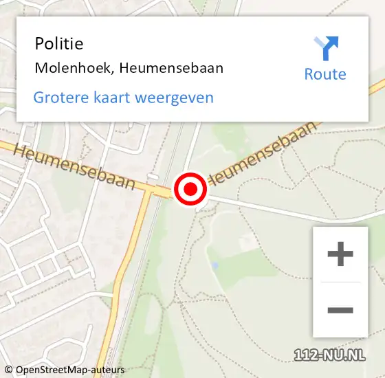 Locatie op kaart van de 112 melding: Politie Molenhoek, Heumensebaan op 31 augustus 2020 14:12