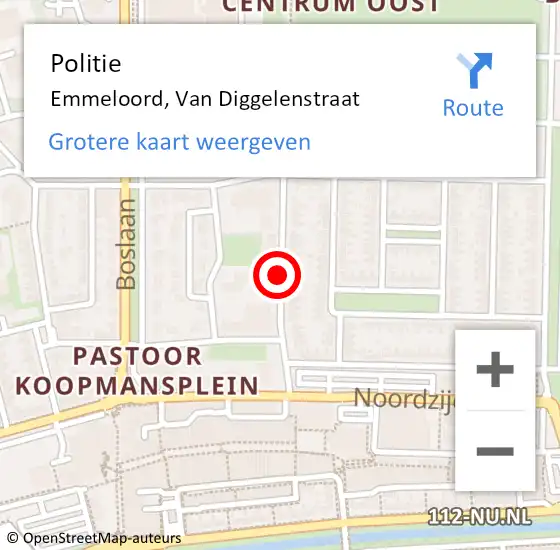 Locatie op kaart van de 112 melding: Politie Emmeloord, Van Diggelenstraat op 31 augustus 2020 14:54
