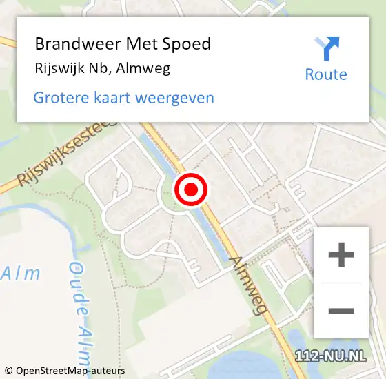 Locatie op kaart van de 112 melding: Brandweer Met Spoed Naar Rijswijk Nb, Almweg op 31 augustus 2020 15:34