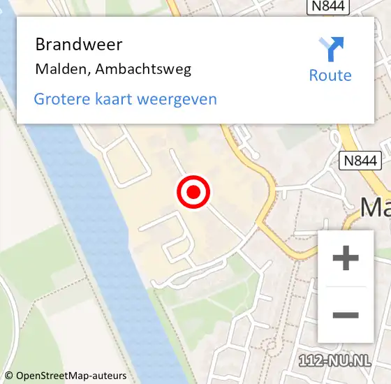 Locatie op kaart van de 112 melding: Brandweer Malden, Ambachtsweg op 31 augustus 2020 15:43