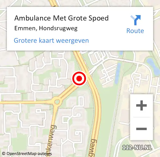 Locatie op kaart van de 112 melding: Ambulance Met Grote Spoed Naar Emmen, Hondsrugweg op 31 augustus 2020 15:50