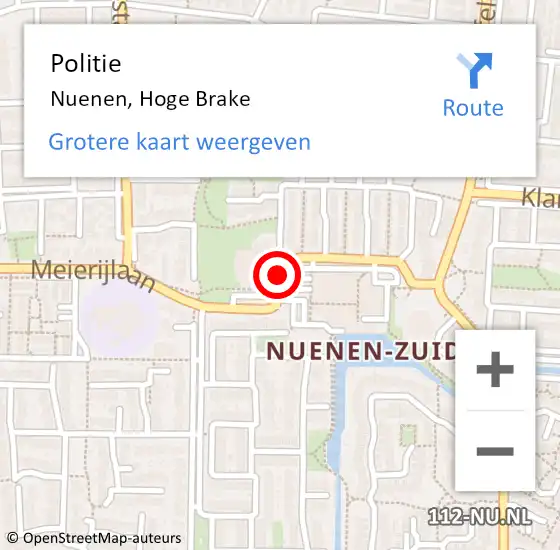 Locatie op kaart van de 112 melding: Politie Nuenen, Hoge Brake op 31 augustus 2020 15:53