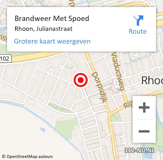 Locatie op kaart van de 112 melding: Brandweer Met Spoed Naar Rhoon, Julianastraat op 31 augustus 2020 16:53