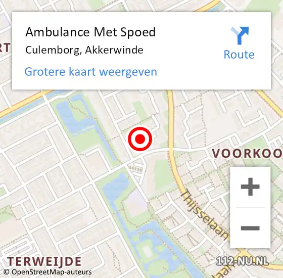 Locatie op kaart van de 112 melding: Ambulance Met Spoed Naar Culemborg, Akkerwinde op 31 augustus 2020 17:06