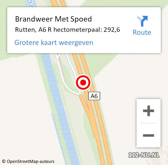 Locatie op kaart van de 112 melding: Brandweer Met Spoed Naar Rutten, A6 R hectometerpaal: 292,6 op 17 mei 2014 15:10