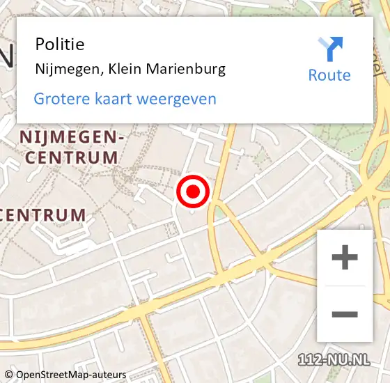 Locatie op kaart van de 112 melding: Politie Nijmegen, Klein Marienburg op 31 augustus 2020 19:06
