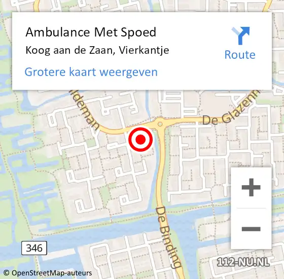 Locatie op kaart van de 112 melding: Ambulance Met Spoed Naar Koog aan de Zaan, Vierkantje op 1 september 2020 01:08