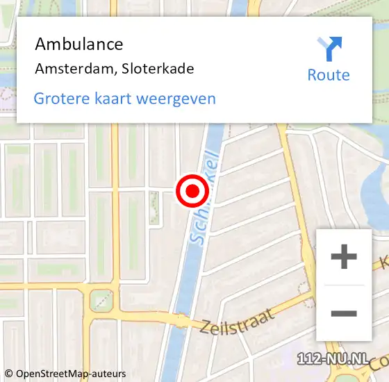 Locatie op kaart van de 112 melding: Ambulance Amsterdam, Sloterkade op 1 september 2020 02:32