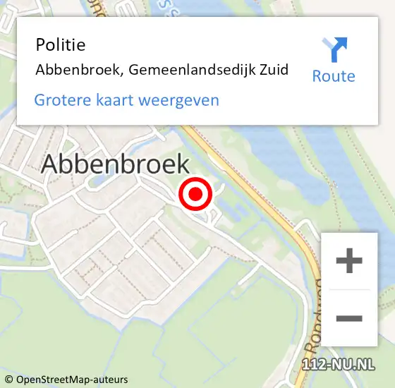 Locatie op kaart van de 112 melding: Politie Abbenbroek, Gemeenlandsedijk Zuid op 17 mei 2014 15:37