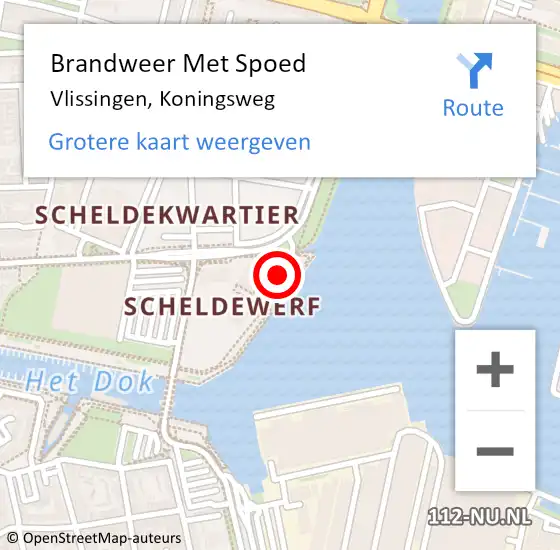 Locatie op kaart van de 112 melding: Brandweer Met Spoed Naar Vlissingen, Koningsweg op 1 september 2020 06:42
