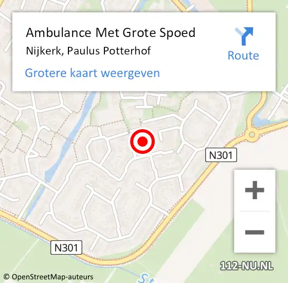 Locatie op kaart van de 112 melding: Ambulance Met Grote Spoed Naar Nijkerk, Paulus Potterhof op 1 september 2020 07:47