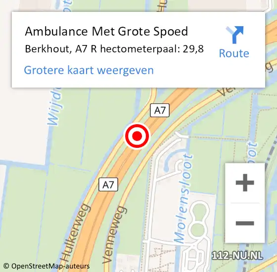 Locatie op kaart van de 112 melding: Ambulance Met Grote Spoed Naar Berkhout, A7 Re op 1 september 2020 08:16