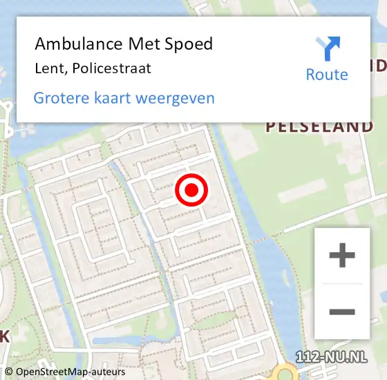 Locatie op kaart van de 112 melding: Ambulance Met Spoed Naar Lent, Policestraat op 1 september 2020 09:05