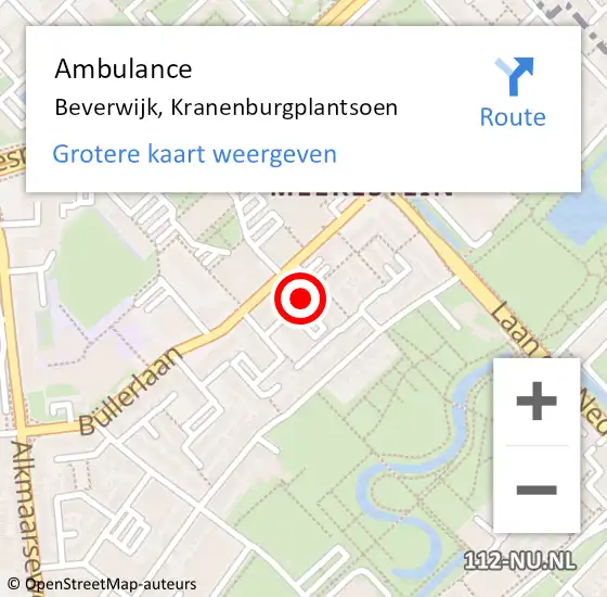 Locatie op kaart van de 112 melding: Ambulance Beverwijk, Kranenburgplantsoen op 1 september 2020 10:29