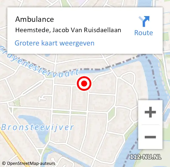 Locatie op kaart van de 112 melding: Ambulance Heemstede, Jacob Van Ruisdaellaan op 1 september 2020 12:27