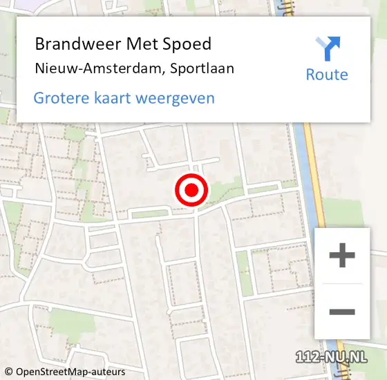 Locatie op kaart van de 112 melding: Brandweer Met Spoed Naar Nieuw-Amsterdam, Sportlaan op 1 september 2020 13:03