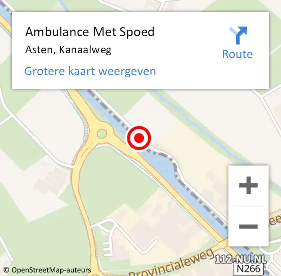 Locatie op kaart van de 112 melding: Ambulance Met Spoed Naar Asten, Kanaalweg op 1 september 2020 13:27