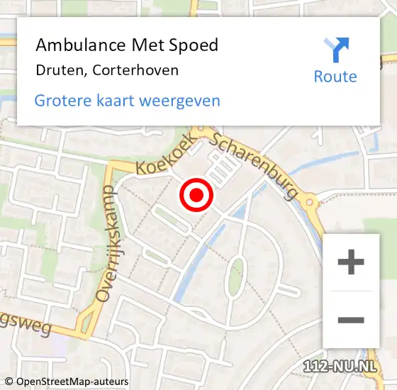 Locatie op kaart van de 112 melding: Ambulance Met Spoed Naar Druten, Corterhoven op 1 september 2020 13:44