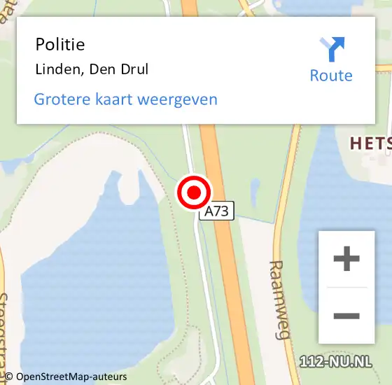 Locatie op kaart van de 112 melding: Politie Linden, Den Drul op 1 september 2020 16:14
