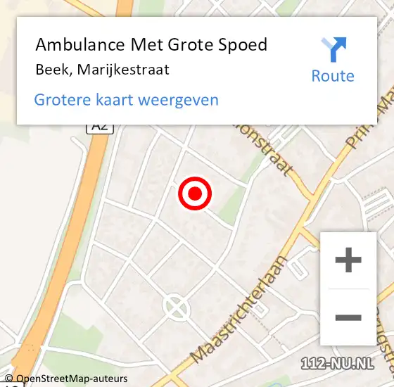 Locatie op kaart van de 112 melding: Ambulance Met Grote Spoed Naar Beek, Marijkestraat op 17 mei 2014 16:45