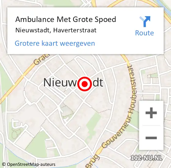 Locatie op kaart van de 112 melding: Ambulance Met Grote Spoed Naar Nieuwstadt, Haverterstraat op 17 mei 2014 16:48