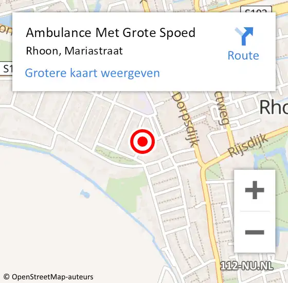 Locatie op kaart van de 112 melding: Ambulance Met Grote Spoed Naar Rhoon, Mariastraat op 1 september 2020 16:48