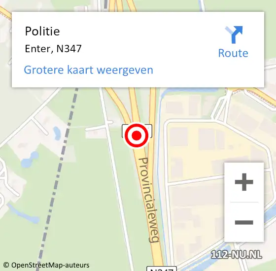 Locatie op kaart van de 112 melding: Politie Enter, N347 op 1 september 2020 17:14