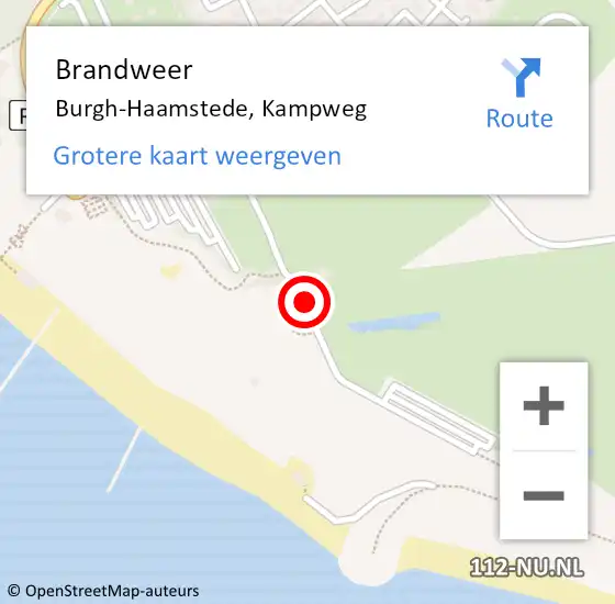 Locatie op kaart van de 112 melding: Brandweer Burgh-Haamstede, Kampweg op 1 september 2020 18:12