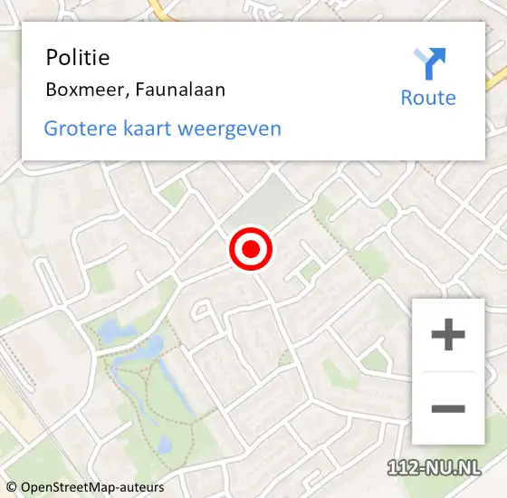 Locatie op kaart van de 112 melding: Politie Boxmeer, Faunalaan op 1 september 2020 18:42