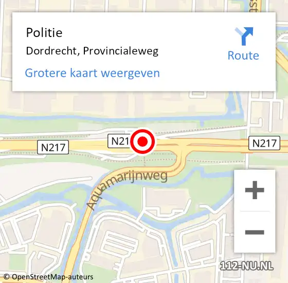 Locatie op kaart van de 112 melding: Politie Dordrecht, Provincialeweg op 1 september 2020 19:02