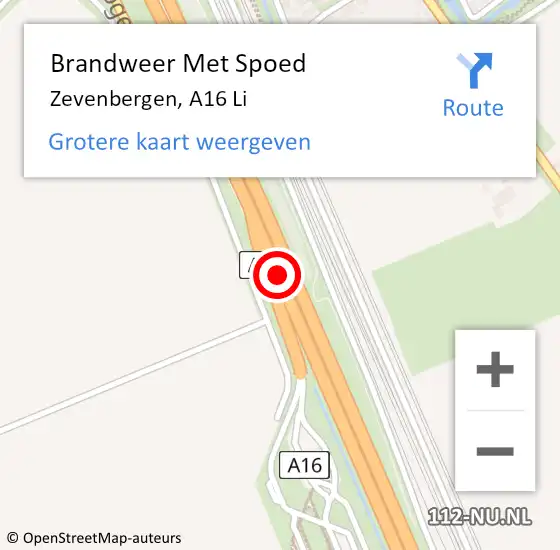 Locatie op kaart van de 112 melding: Brandweer Met Spoed Naar Zevenbergen, A16 Li op 1 september 2020 20:22