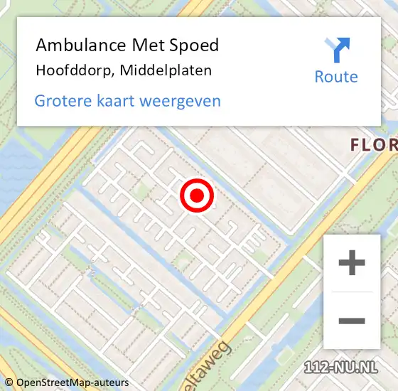 Locatie op kaart van de 112 melding: Ambulance Met Spoed Naar Hoofddorp, Middelplaten op 1 september 2020 21:44