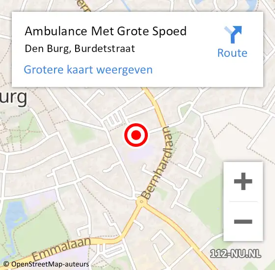 Locatie op kaart van de 112 melding: Ambulance Met Grote Spoed Naar Den Burg, Burdetstraat op 1 september 2020 22:55