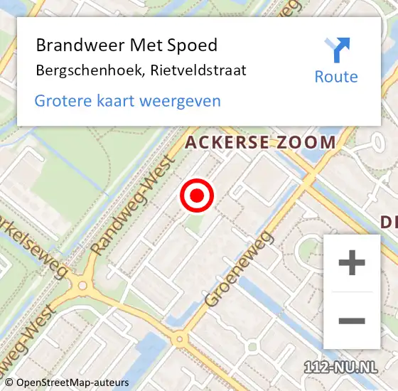 Locatie op kaart van de 112 melding: Brandweer Met Spoed Naar Bergschenhoek, Rietveldstraat op 2 september 2020 01:52