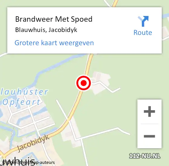 Locatie op kaart van de 112 melding: Brandweer Met Spoed Naar Blauwhuis, Jacobidyk op 2 september 2020 07:05